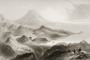 1860年代のジョージ・バーチュー著「アイルランドの風景と古代」からのコーン湖とネフィン山、アイルランド、メイヨー州 作： William Henry Bartlett